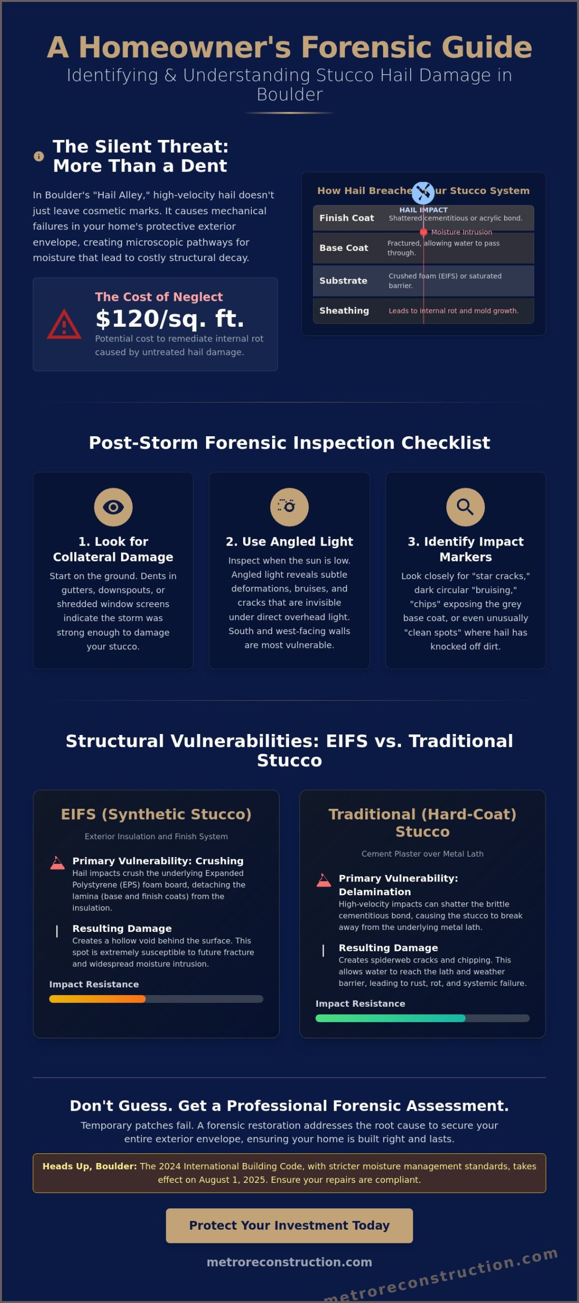 Identifying Hail Damage on Stucco: A Forensic Checklist for Boulder Homeowners