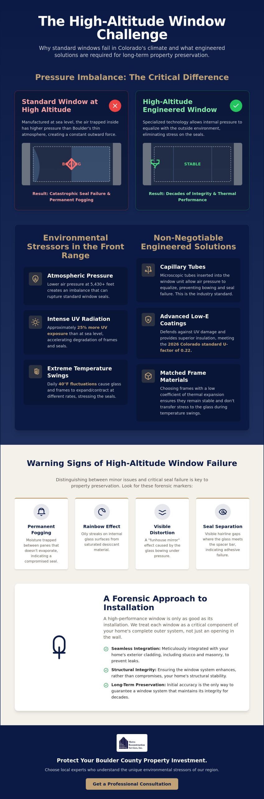 High-Altitude Window Replacement A Technical Guide for Boulder Homeowners - Infographic | Colorado's Reconstrction & Remodel Experts High-Altitude Window Replacement: A Technical Guide for Boulder Homeowners