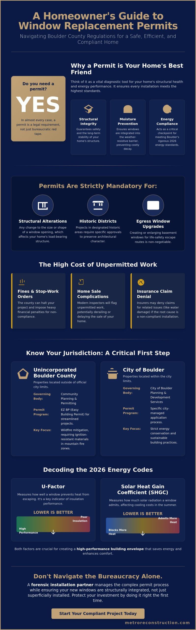 Navigating Window Replacement Permits in Boulder County A 2026 Homeowners Guide - Infographic | Colorado's Reconstrction & Remodel Experts Navigating Window Replacement Permits in Boulder County: A 2026 Homeowner’s Guide