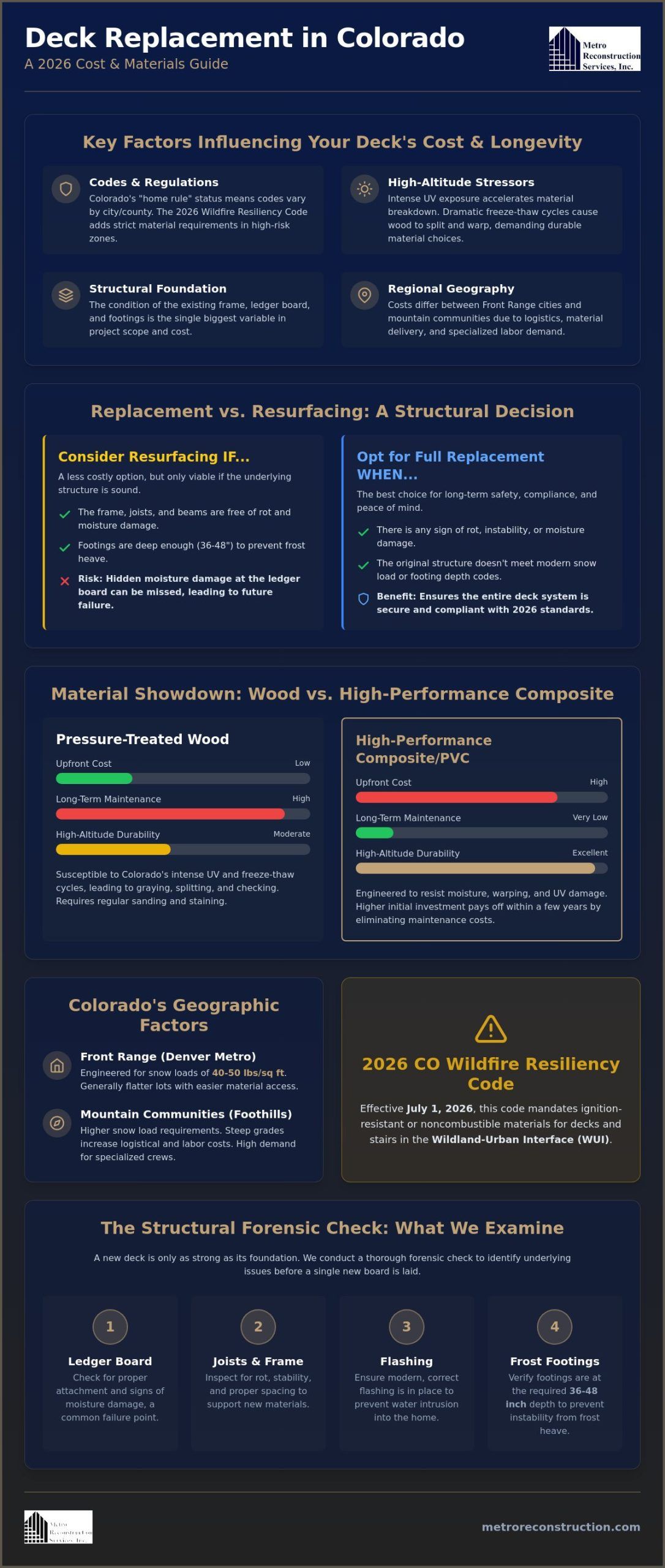Deck Replacement Cost in Colorado 2026 Pricing and Structural Guide - Infographic | Colorado's Reconstrction & Remodel Experts Deck Replacement Cost in Colorado: 2026 Pricing and Structural Guide
