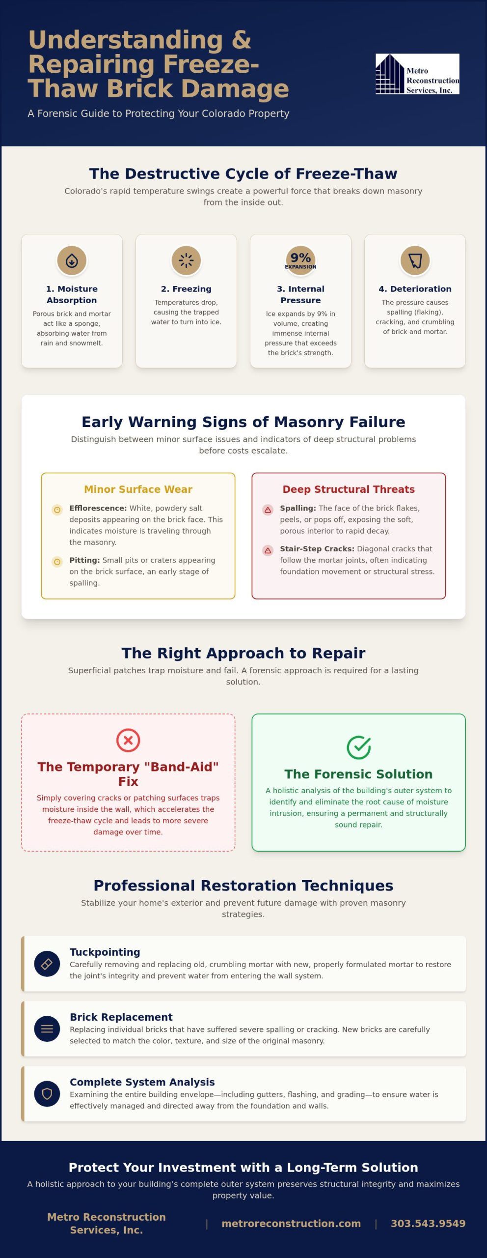 Freeze-Thaw Damage Brick Repair A 2026 Guide to Colorado Masonry Preservation - Infographic | Colorado's Reconstrction & Remodel Experts Freeze-Thaw Damage Brick Repair: A 2026 Guide to Colorado Masonry Preservation