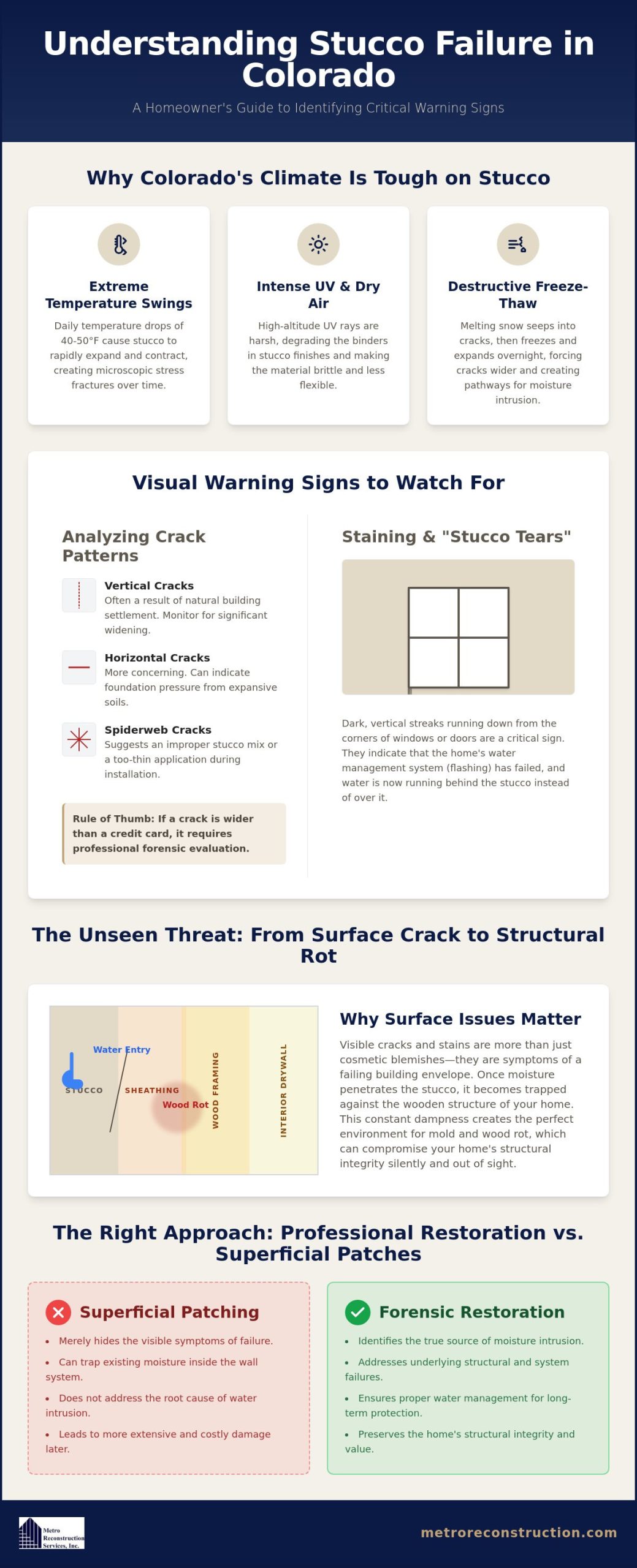 Identifying the Warning Signs of Stucco Failure in Colorado A Homeowners Guide - Infographic | Colorado's Reconstrction & Remodel Experts Identifying the Warning Signs of Stucco Failure in Colorado: A Homeowner’s Guide