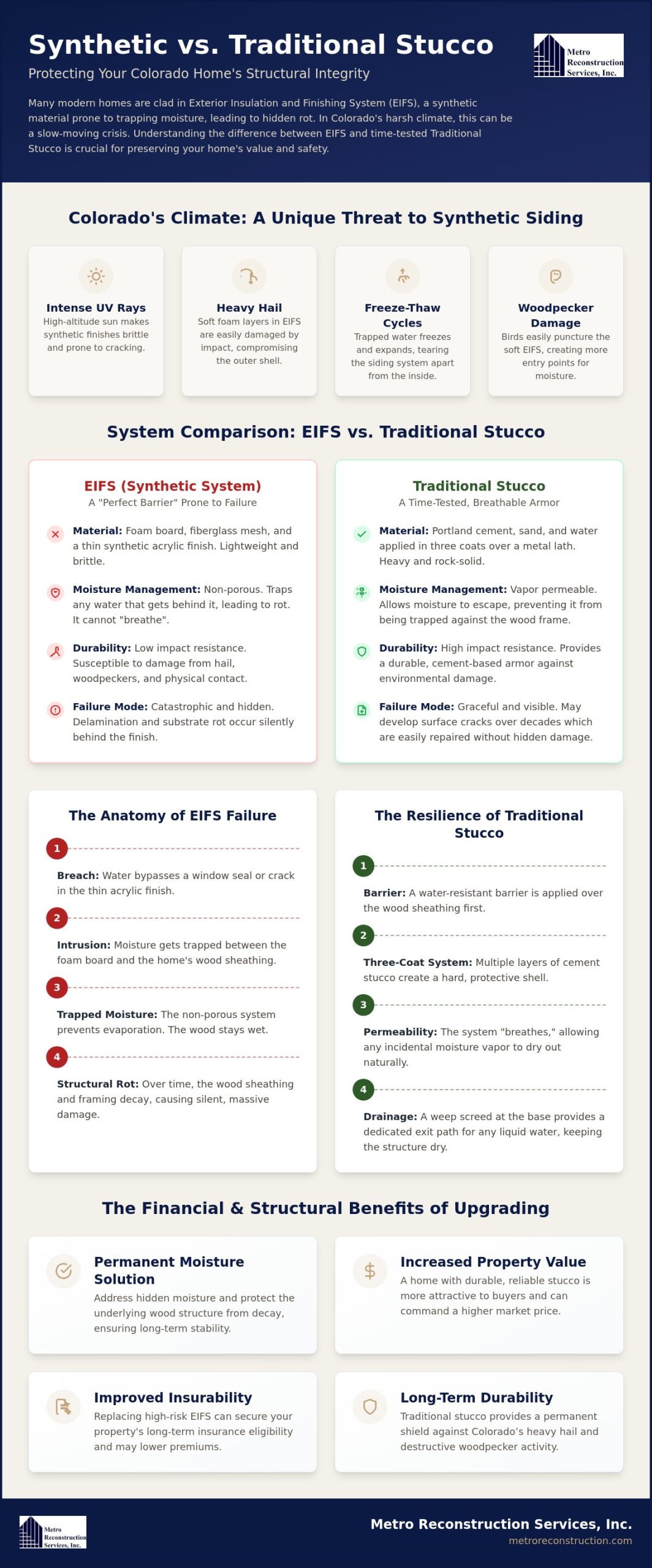 Why Replacing EIFS with Stucco is Better for Denver Homes - Infographic | Colorado's Reconstrction & Remodel Experts Why Replacing EIFS with Stucco is Better for Denver Homes
