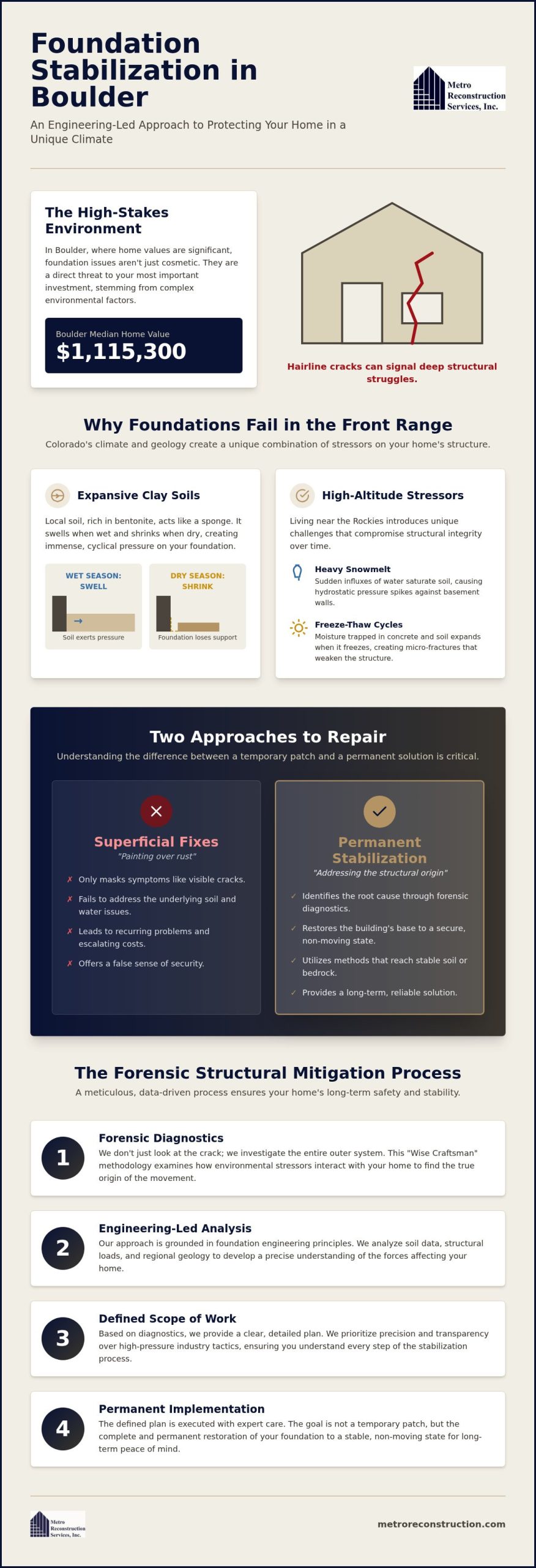 Foundation Stabilization in Boulder A Forensic Approach to Structural Integrity - Infographic | Colorado's Colorado's Exterior Remodeling & Building Envelope Specialists Foundation Stabilization in Boulder: A Forensic Approach to Structural Integrity