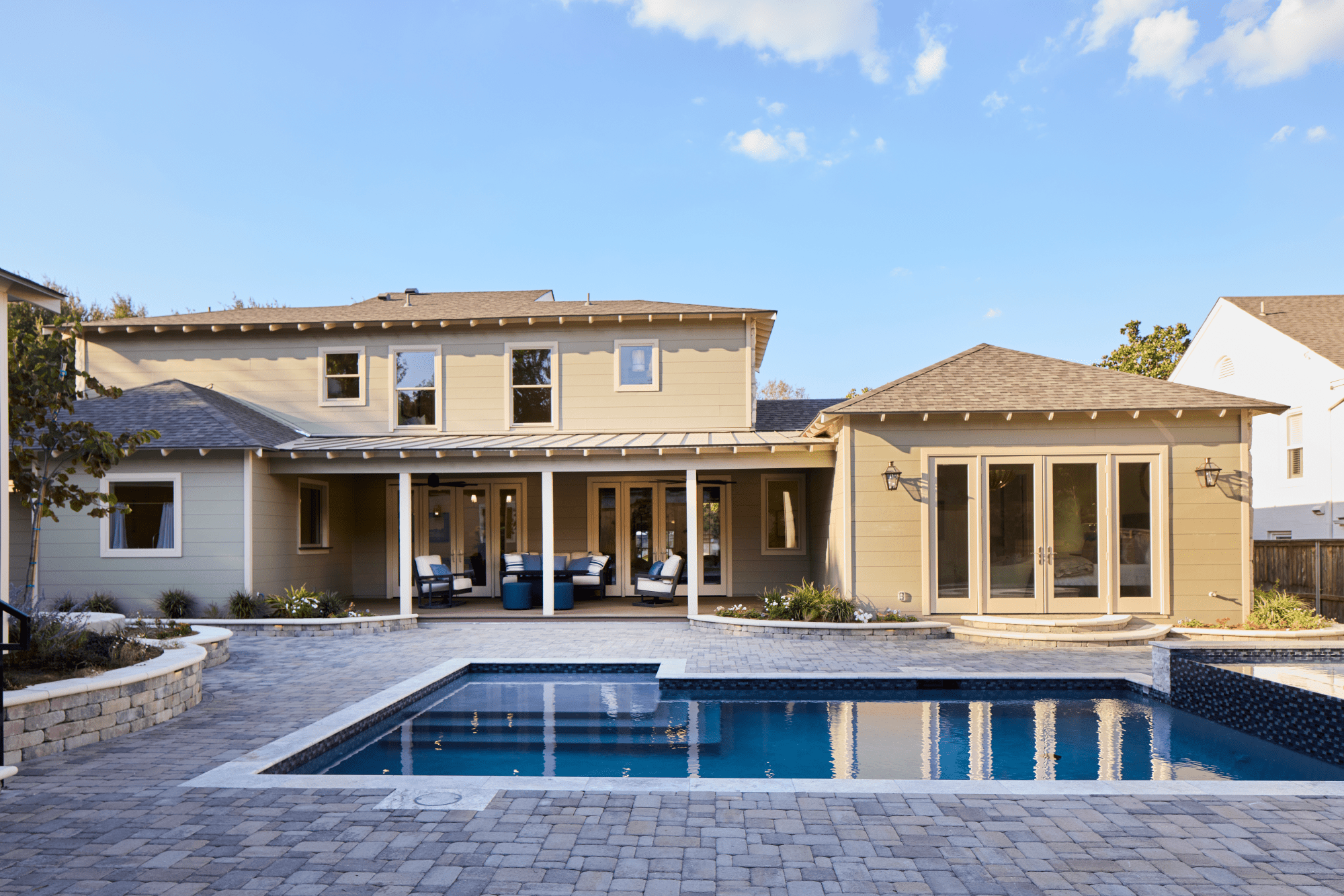 Residential windows and patio doors on completed exterior