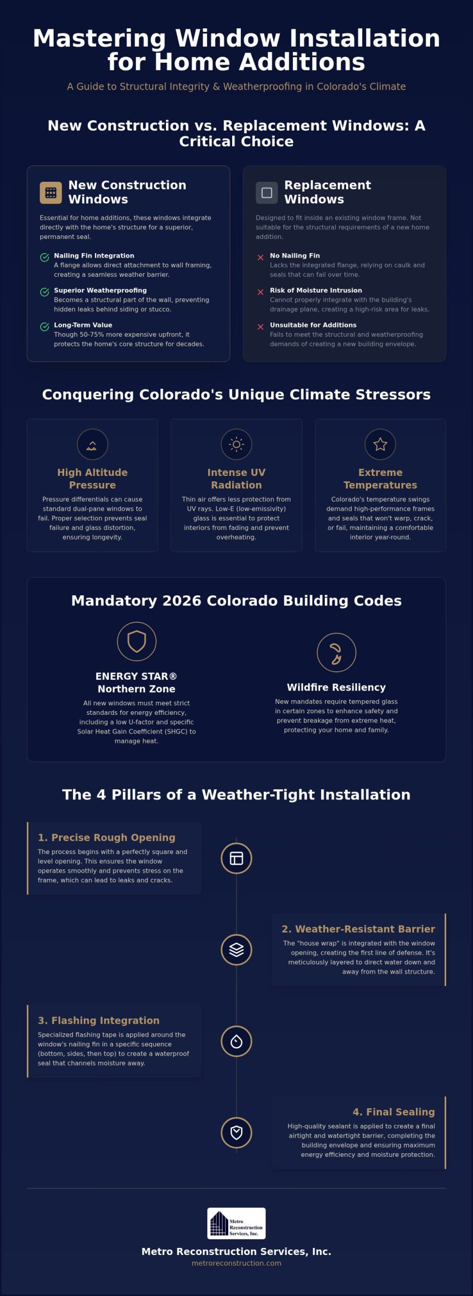 Window Installation Guide for Home Additions 2026 - Infographic | Colorado's Colorado's Exterior Remodeling & Building Envelope Specialists Window Installation Guide for Home Additions (2026)