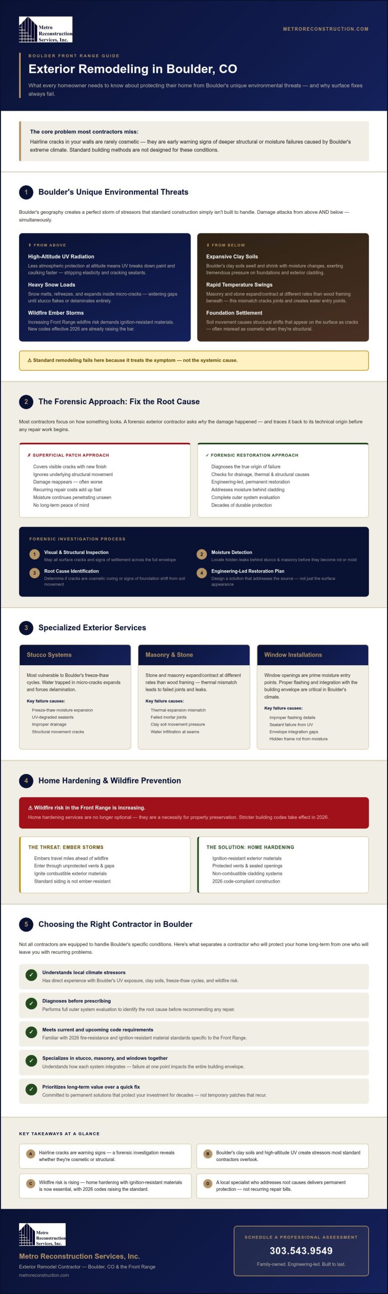 Expert Exterior Remodel Contractor in Boulder Structural Integrity Aesthetic Restoration - Infographic | Colorado's Colorado's Exterior Remodeling & Building Envelope Specialists Expert Exterior Remodel Contractor in Boulder: Structural Integrity & Aesthetic Restoration