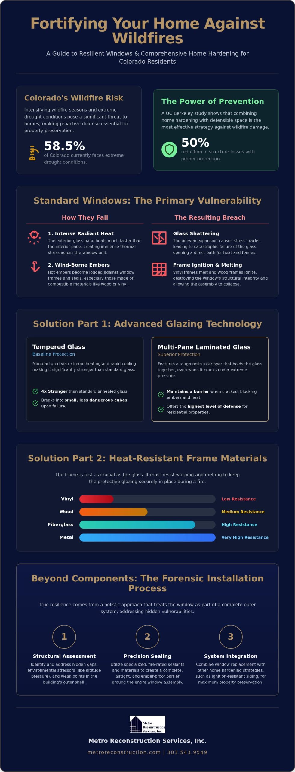 Fire Resistant Windows 2026 Colorado Wildfire Guide - Infographic | Colorado's Colorado's Exterior Remodeling & Building Envelope Specialists Fire Resistant Windows: 2026 Colorado Wildfire Guide