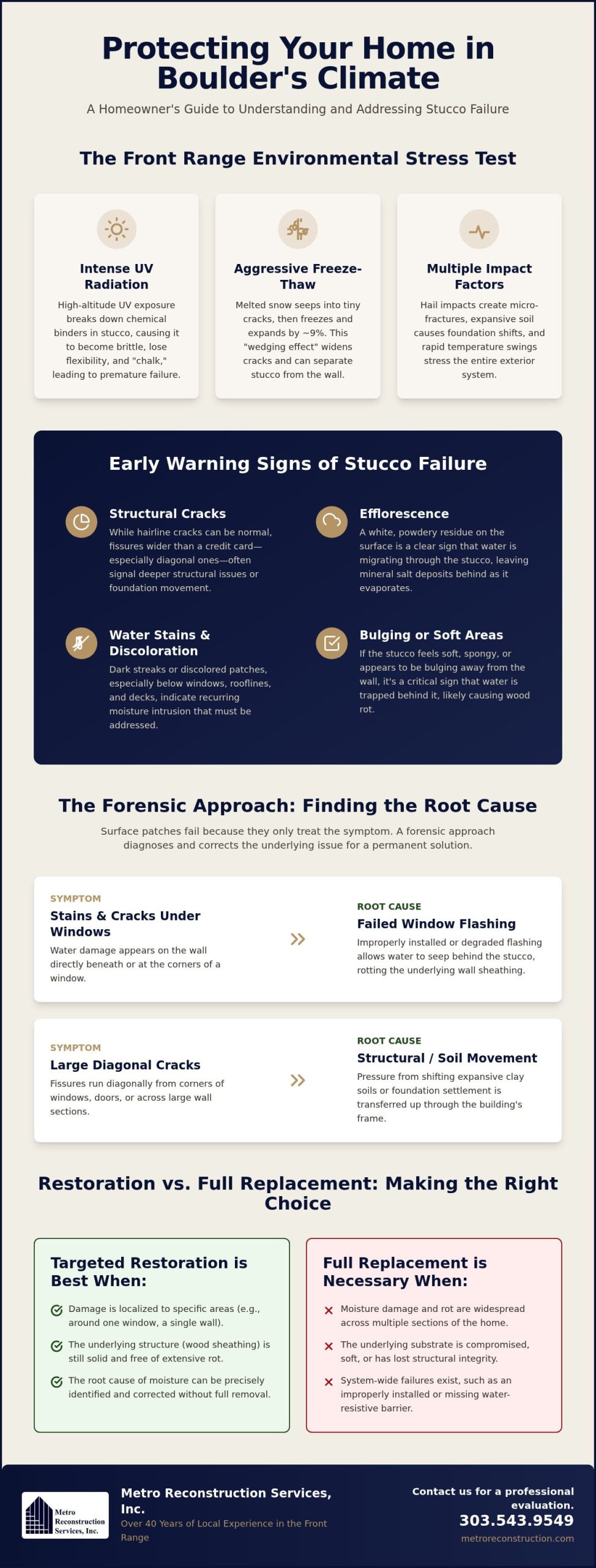 Stucco Restoration in Boulder A Forensic Approach to Structural Preservation - Infographic | Colorado's Colorado's Exterior Remodeling & Building Envelope Specialists Stucco Restoration in Boulder: A Forensic Approach to Structural Preservation